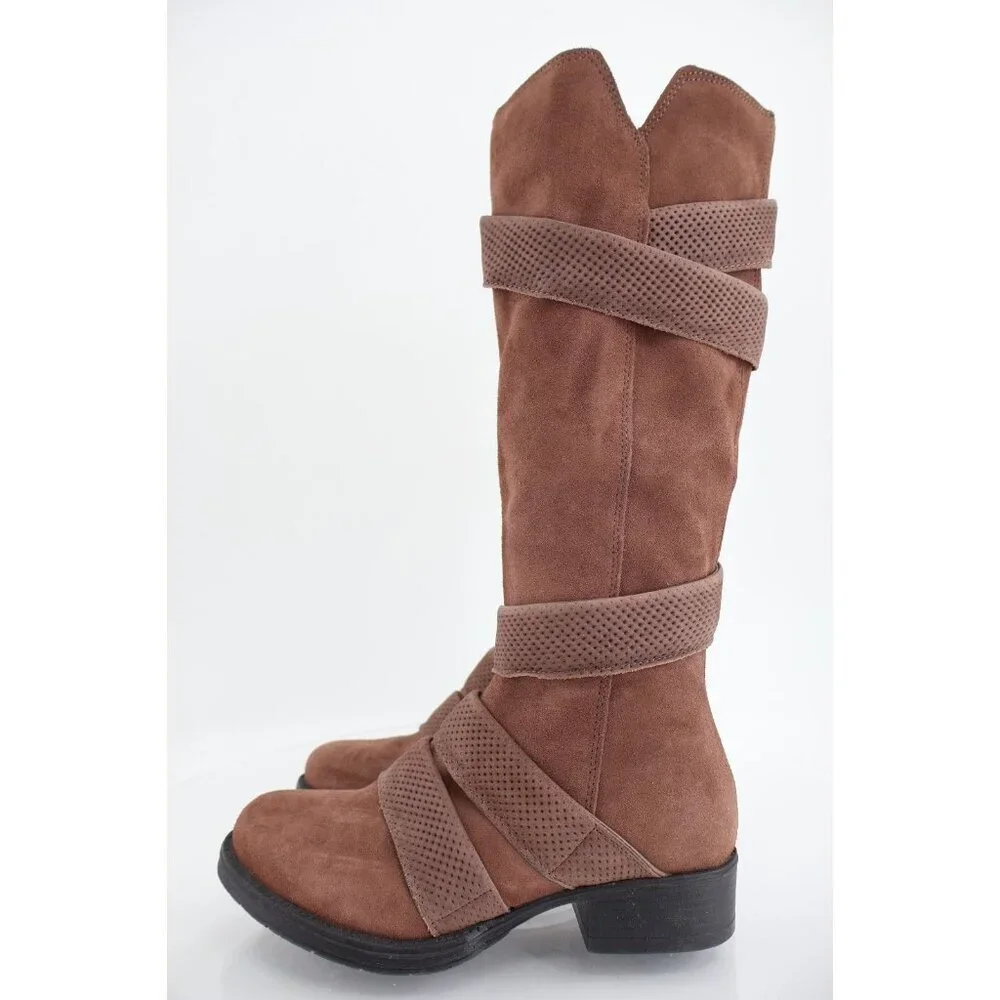 Miz Mooz Women's Noland Knee High Brown Suede Boot Size 36 6 Zip up Block Heel